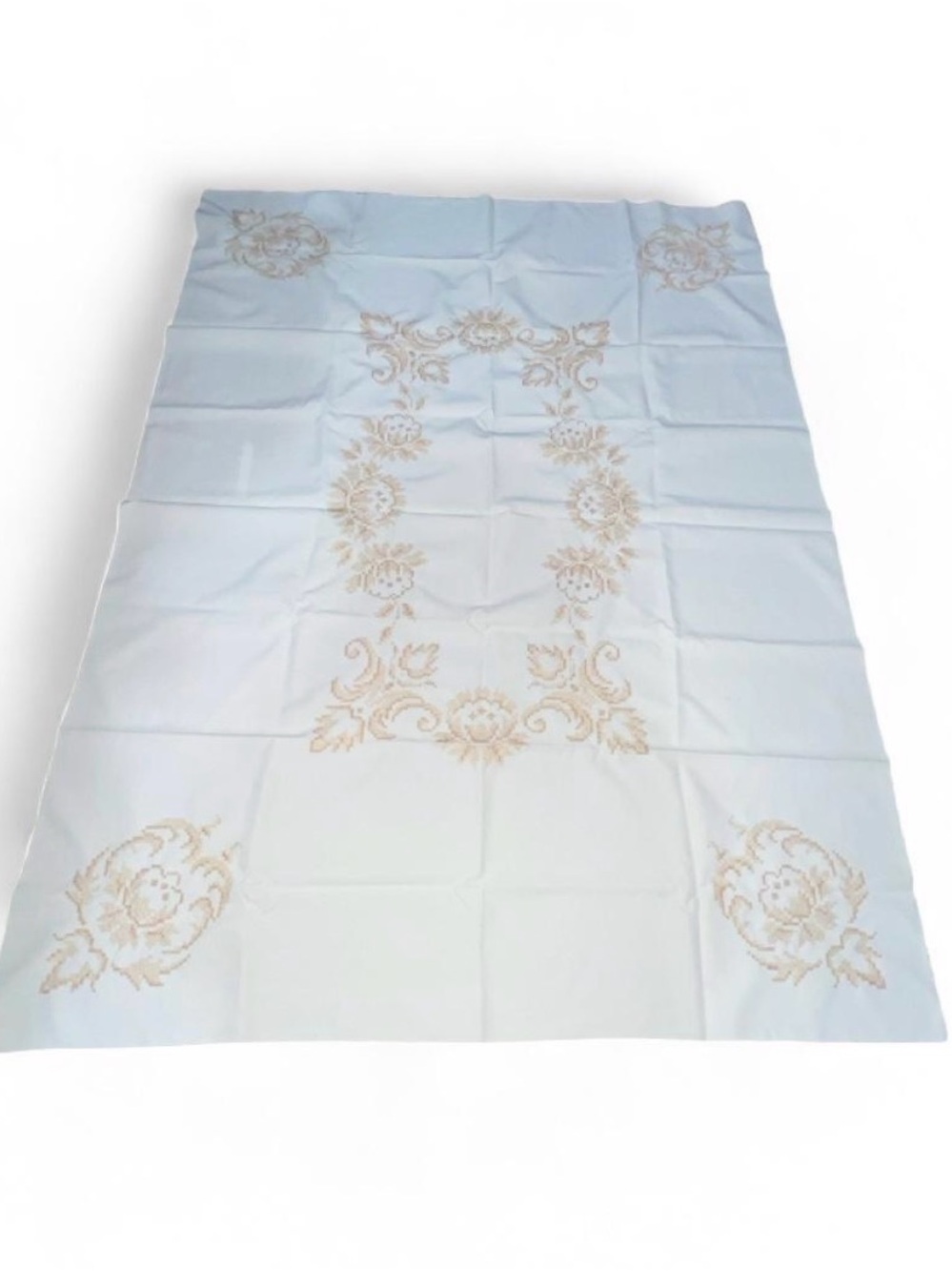 Ivory Tablecloth with Beige Embroidered Floral Motif
